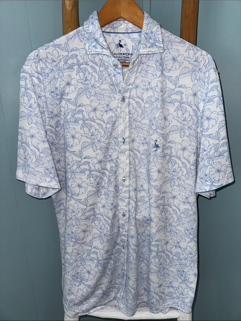 TailorByrd Men's Tropical Blue & White Modal Blend Button-Up Shirt ~ Large